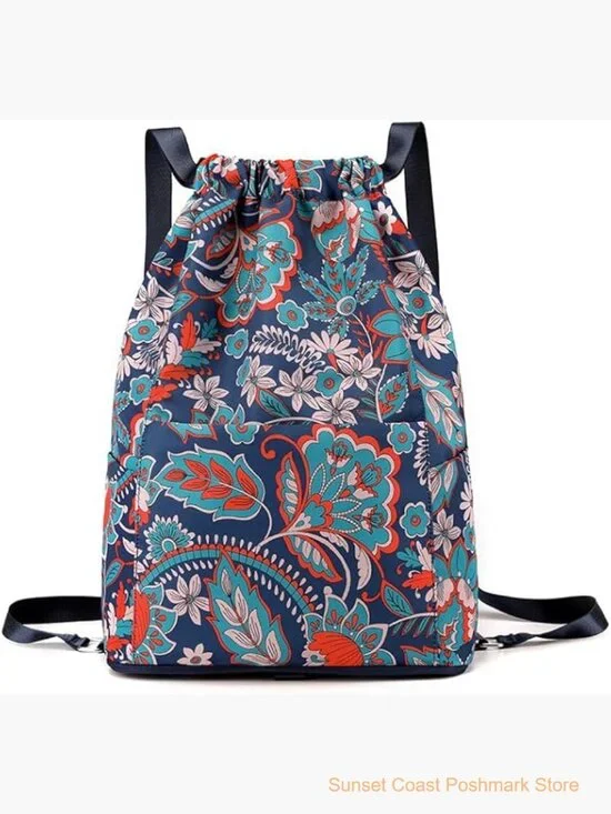 Waterproof Drawstring Backpack with Zipper Pockets Gym Travel Bag - Picture 1 of 7